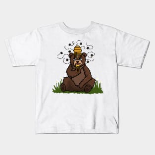 Happy Bear covered in Honey with a Beehive on his head. Kids T-Shirt